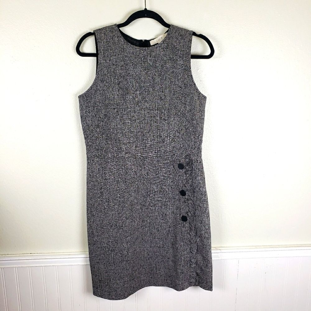 LOFT Gray Tweed Midi Sheath Dress